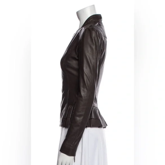 Ted Baker Great Dark Brown Leather Biker Jacket - Picture 2 of 7